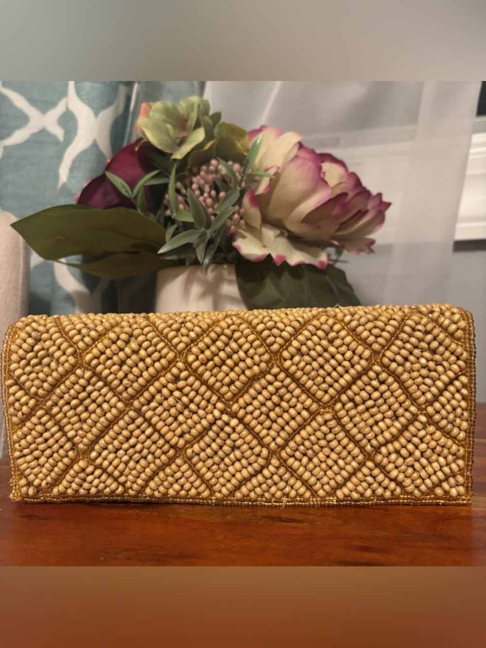 Bijoux Terner Gold Beaded Woven Clutch